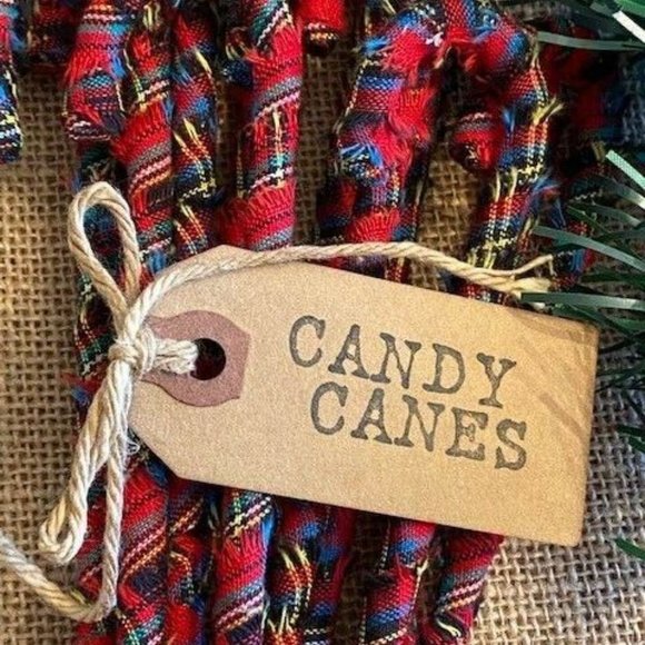 12 Primitive 6" TARTAN PLAID fabric Candy Canes Christmas Farmhouse Ornaments - Picture 2 of 6